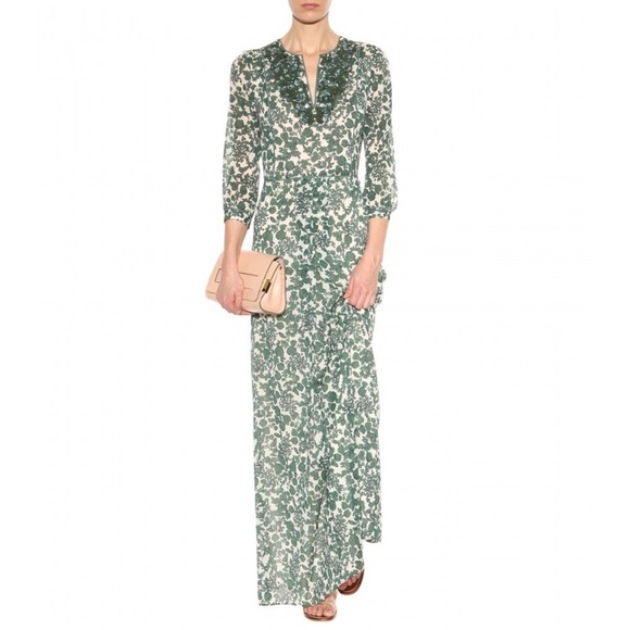 Tory Burch Talan Caftan Green Vine Issy Gown Dress size 12 - Picture 2 of 12